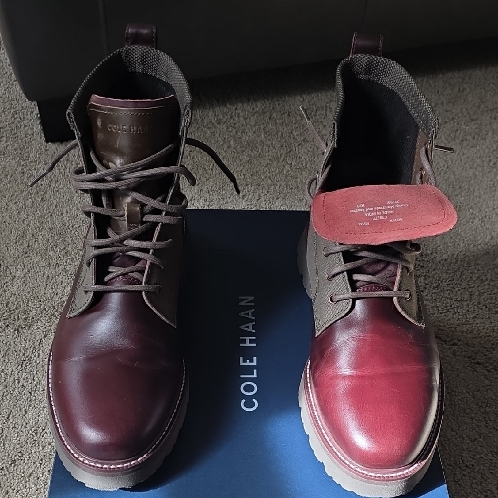 Cole Haan Men's Burgundy and Brown Leather Boots